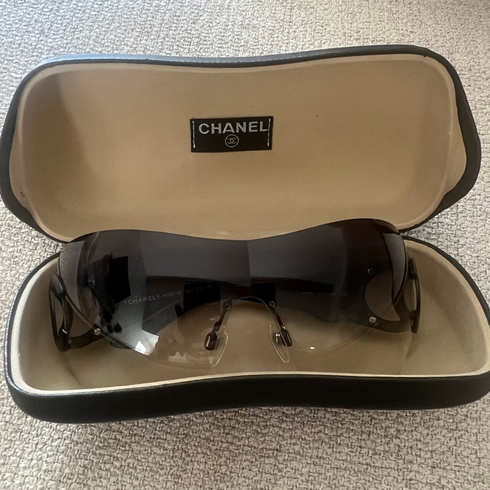 Authentic Vintage Chanel CC Monogram Oversized Shield Sunglasses